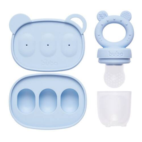 Kit Porta Frutinhas Buba Azul +6 Meses Silicone Livre de Bpa