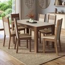 Ver imagem 1 de Conjunto Sala de Jantar Latte Mesa Tampo de Madeira 6 Cadeiras Rustic/Crema/Sintético Bege Madesa