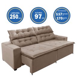 Sofá Concept 2,50 metros Retrátil e reclinavél com Molas Suede Light Castor - Sofá na Web - 3