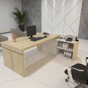 Ver imagem 4 de Conjunto 2 Peças Escritório Completo 1 Mesa em L Diretoria Tampo Tamburato Branco/Carvalho Artany