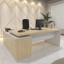 Ver imagem 3 de Conjunto 2 Peças Escritório Completo 1 Mesa em L Diretoria Tampo Tamburato Branco/Carvalho Artany