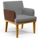 Ver imagem 4 de Kit 3 Poltronas Decorativas Sala Estar Beatriz W01 Linho Cinza Escuro Couríssimo Marrom - Lyam