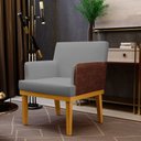 Ver imagem 3 de Kit 3 Poltronas Decorativas Sala Estar Beatriz W01 Linho Cinza Escuro Couríssimo Marrom - Lyam