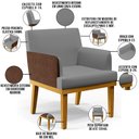 Ver imagem 5 de Kit 3 Poltronas Decorativas Sala Estar Beatriz W01 Linho Cinza Escuro Couríssimo Marrom - Lyam