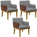 Ver imagem 1 de Kit 3 Poltronas Decorativas Sala Estar Beatriz W01 Linho Cinza Escuro Couríssimo Marrom - Lyam