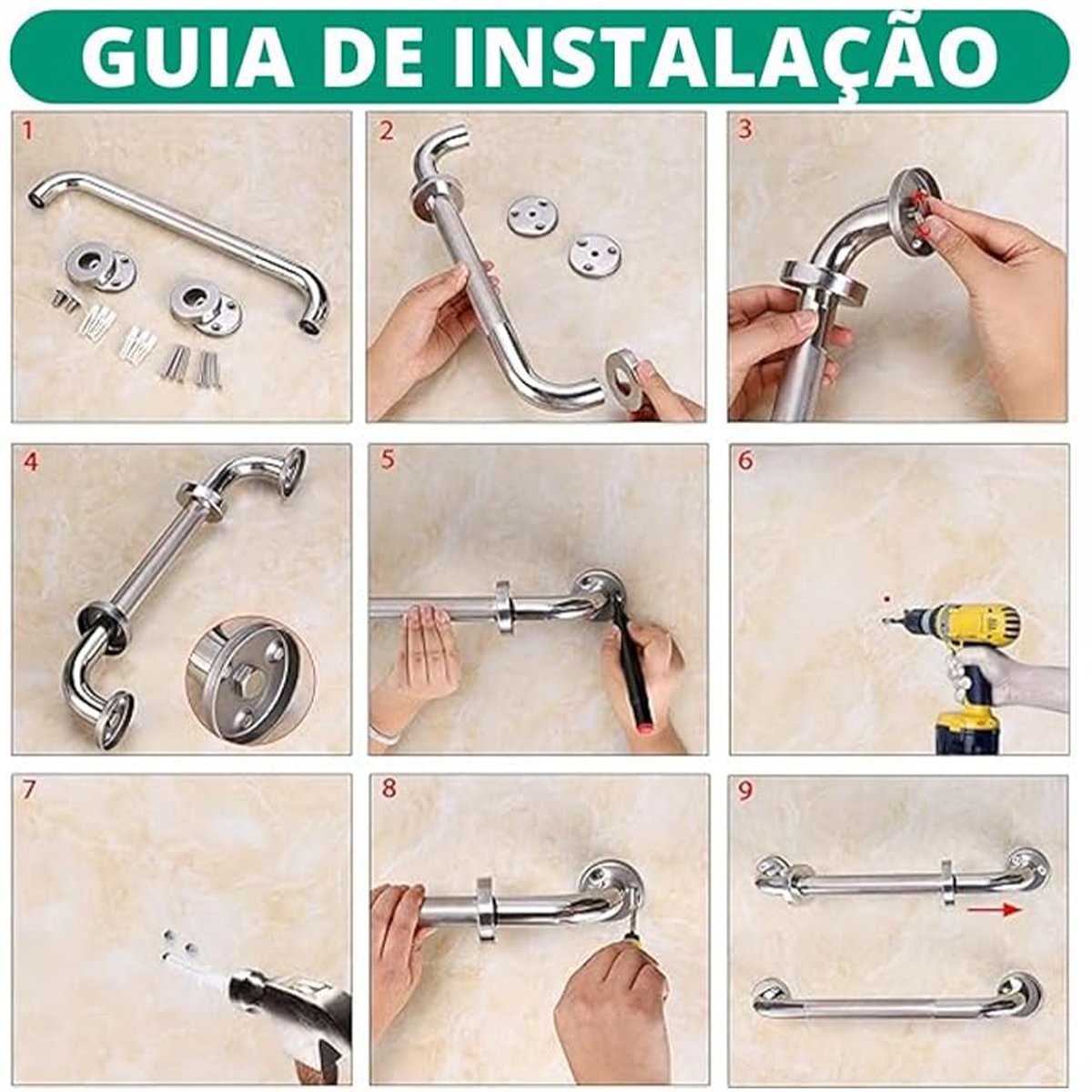 Barra Alça Apoio 40cm Suporte Anti Queda Pcd Gestante Idoso Segurança Banheiro Corrimao Escada - 2