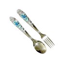 Ver imagem 1 de Conjunto Garfo e Colher Infantil Cabo Bordado Ursinho Azul