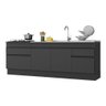 Kit 2 Balcões com Rodapé Gabinete Pia 150 cm e Cooktop 70 cm Veneza Multimóveis MP2108.895 Preto - 3
