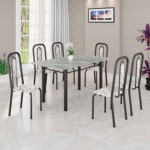 Conjunto Sala de Jantar com 6 Cadeiras Lívia Preto/Arabesco