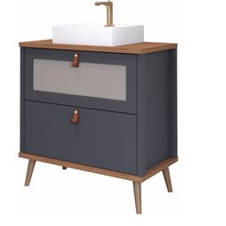 Gabinete de Banheiro com Cuba Veneto Titanium e Freijó 80 Cm - 1