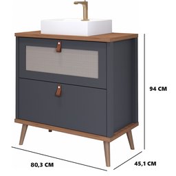 Gabinete de Banheiro com Cuba Veneto Titanium e Freijó 80 Cm - 2