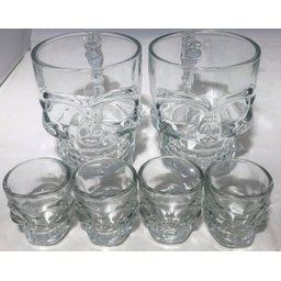 Conjunto de 2 Canecas e 4 Shots Caveira em Vidro - 8