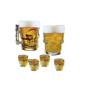 Conjunto de 2 Canecas e 4 Shots Caveira em Vidro