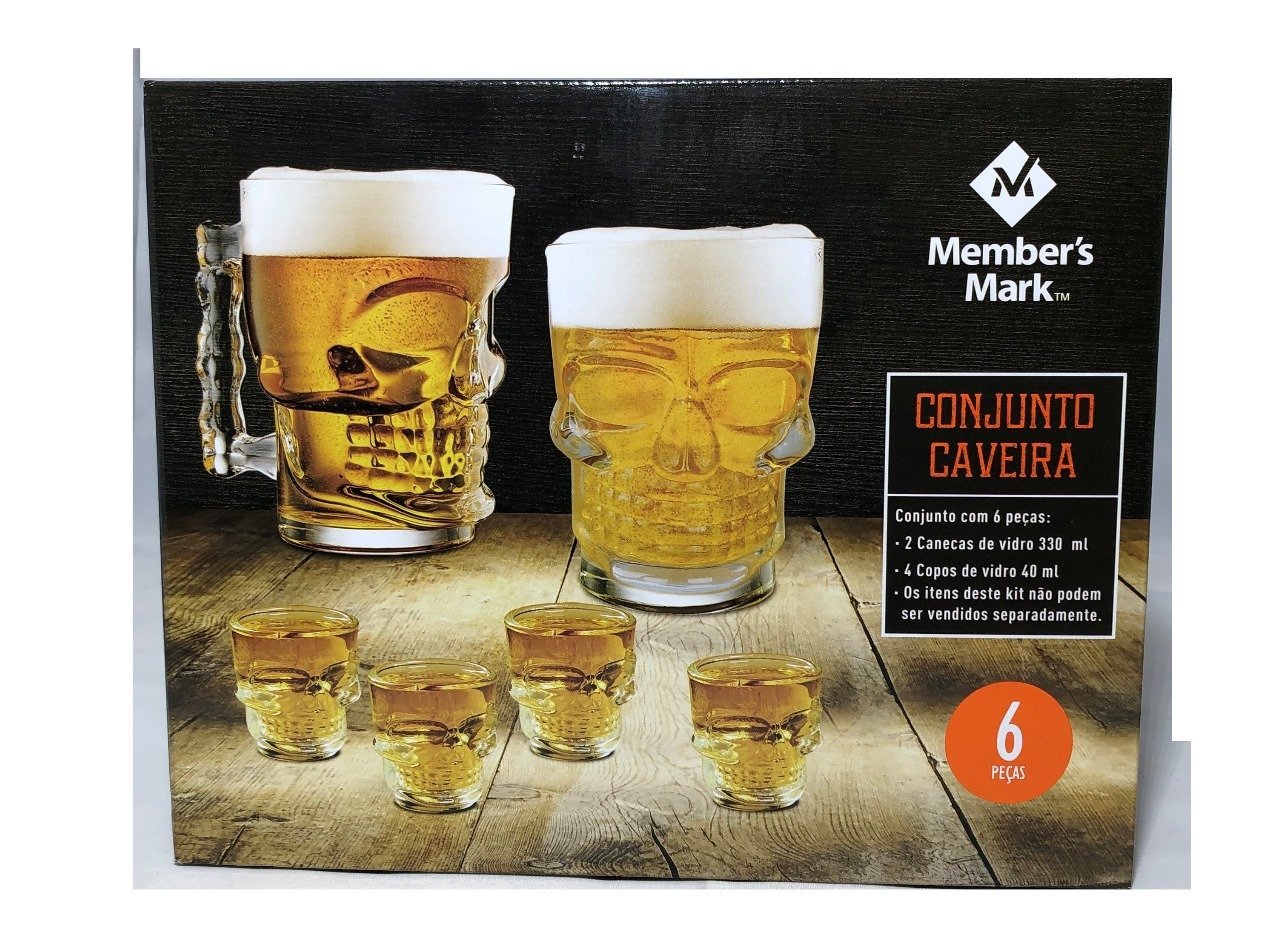 Conjunto de 2 Canecas e 4 Shots Caveira em Vidro - 6