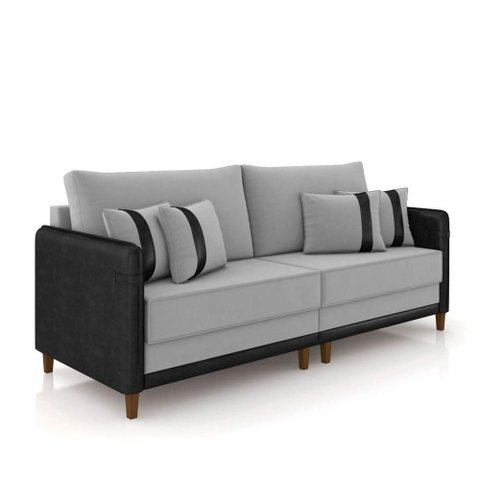 Sofá 3 Lugares Living 212cm Pé Madeira Valença Pto/veludo K01 - D\'rossi Cor Cinza
