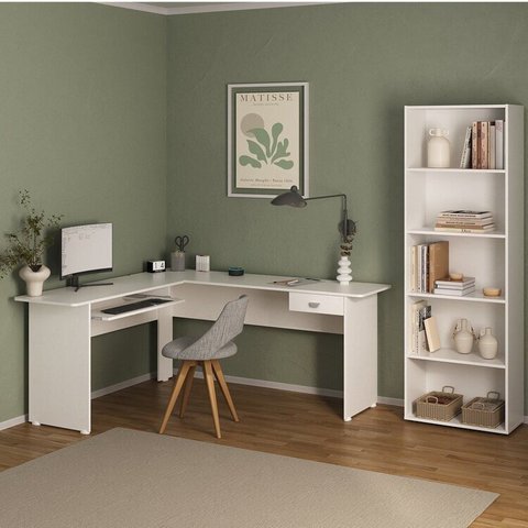 Conjunto de Escritório 2 Peças 1 Escrivaninha e 1 Estante com 5 Prateleiras Multy Branco