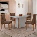 Ver imagem 1 de Mesa Jantar Diane 120cm Tampo Mdf e Vidro 4 Cadeiras Isadora Moderna Veludo Marrom Off White