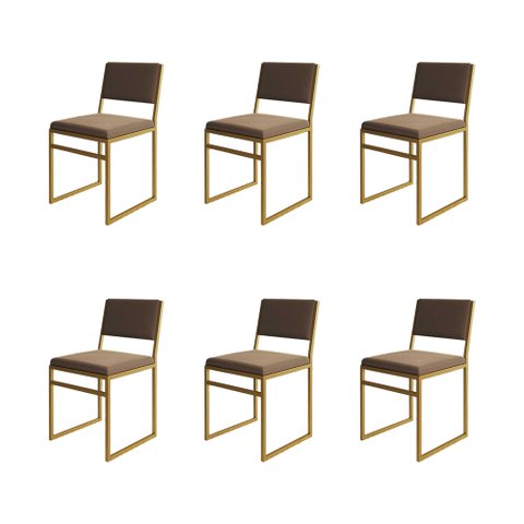 Kit 6 Cadeiras de Jantar Industrial Isa Assento Veludo Marrom Base Dourado