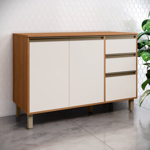 Balcão Pia 3 Portas 2 Gavetas com Tampo Venaly Marrom/Cinamomo/Off White