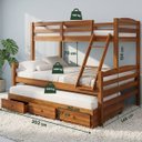 Ver imagem 2 de Cama Treliche Casal Solteiro Madeira Maciça 3 Gavetas:Castanho Claro
