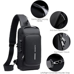 Pochet Masculina com Cadeado À Prova D'água Anti-roubo Preta - 3