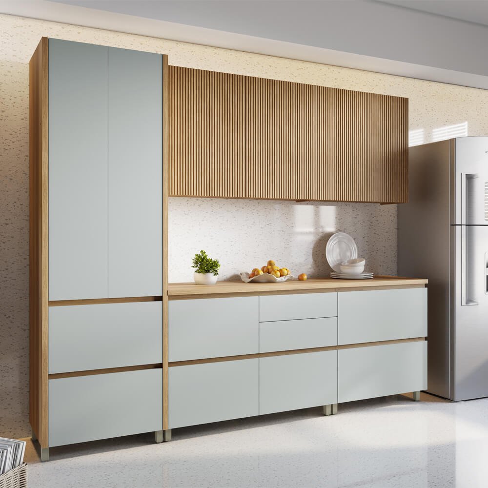 Cozinha 100% Mdf 5 Peças Rainha Nature/verde Nesher 270cm