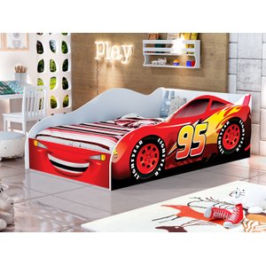 Cama Carro Solteiro Infantil Meninos Adesivada Personagens Mdf - Av:95 Vermelho