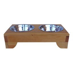 Comedouro Pet Elevado Duplo P - Potes Inox Madeira Meia Lua - 1
