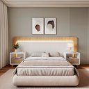 Ver imagem 1 de Cabeceira Casal Queen com 2 Mesas de Cabeceira LED 3000k e Tomadas 100% MDF Mabel