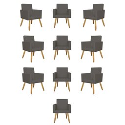 Kit 10 Poltronas Decorativa Recepção Oferta Courino Balaqui Cor:courino Cinza - 1