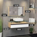 Ver imagem 3 de Conjunto Gabinete Banheiro Ametista 80cm com Tampo de Vidro:freijó/branco/branco/um Furo