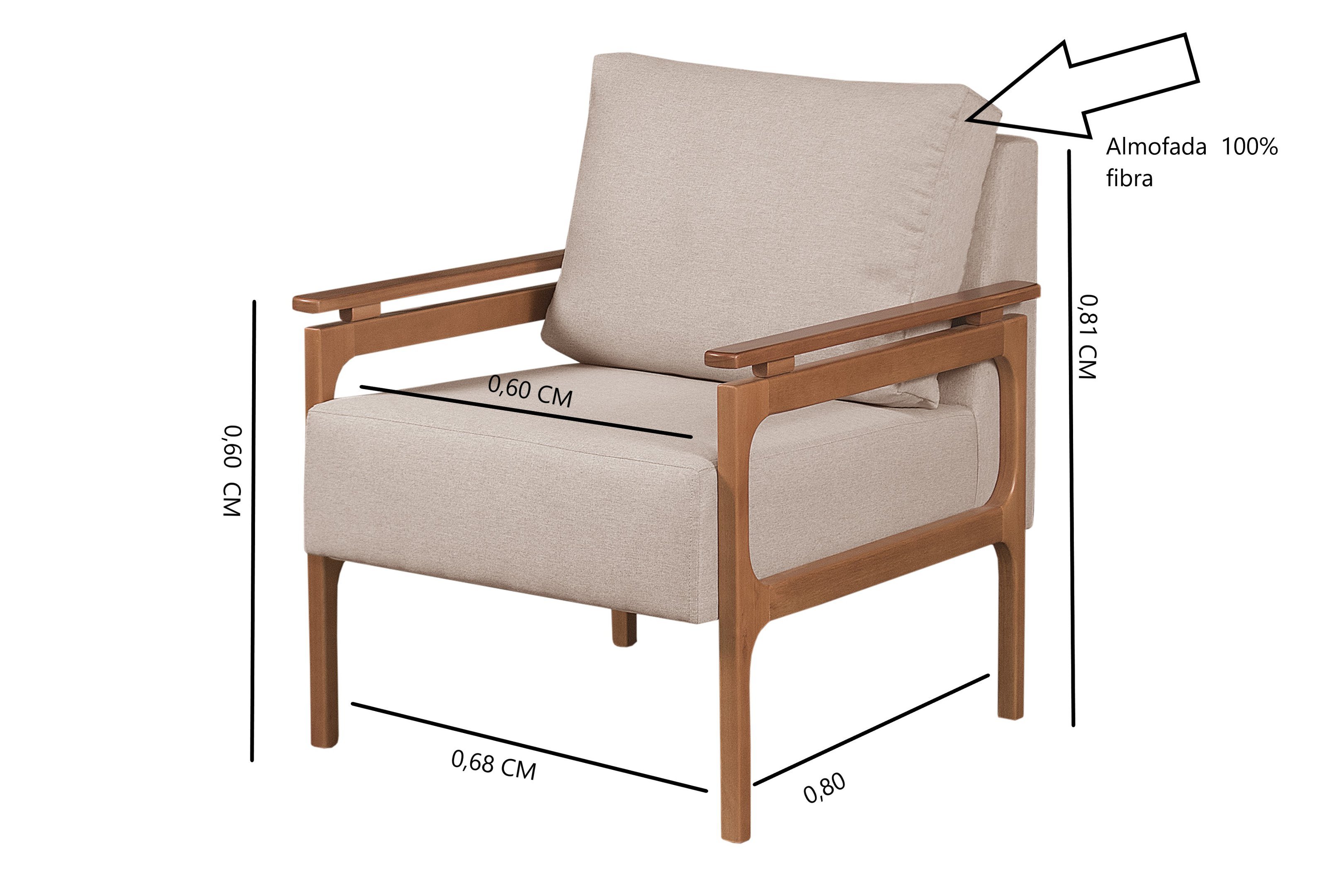 Poltrona Decorativa Yasmim braço de madeira Tecido Terra Cota - 2