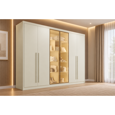 Roupeiro 6 Portas Reflecta 6 Gavetas Carolina- Noble Glass:Off-White