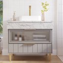 Ver imagem 1 de Gabinete para Banheiro 90cm com 1 Porta 1 Gaveta e Cuba de Sobrepor Bariloche Cinza/Platina