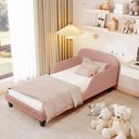 Ver imagem 1 de Cama Infantil Estofada Rosê Solteiro com Encosto Lateral Design Seguro e Confortável