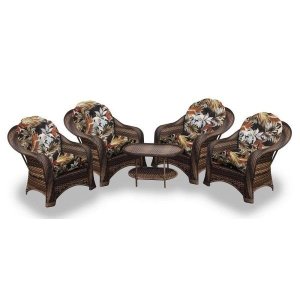 Conjunto de Poltronas Fibra Sintética Naxos - 4 Poltronas + 1 Mesa Centro - Revieira Marrom