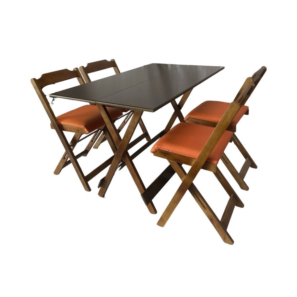 Mesa Dobrável com 4 Cadeiras Estofadas 120x70 Laranja - 1