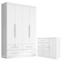Ver imagem 1 de Guarda Roupa Solteiro Maximus Plus 4 Portas com Cômoda Sapateira Genova Plus Branco-Zanzini