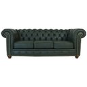 Ver imagem 1 de Sofá 3 Lugares Sala de Estar 235cm Chesterfield Pés Madeira Couro Verde - Gran Belo