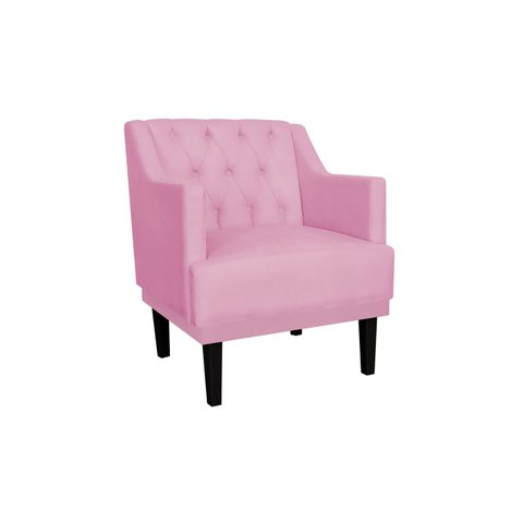 Poltrona Decorativa Alice Suede Rosa Pés Madeira Mz Decor