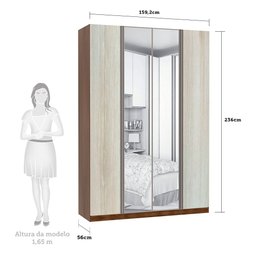 Guarda Roupa 4 Portas Alumínio Inox com Espelho 3 Gavetas 159 Cm Prime Luciane Móveis - 3
