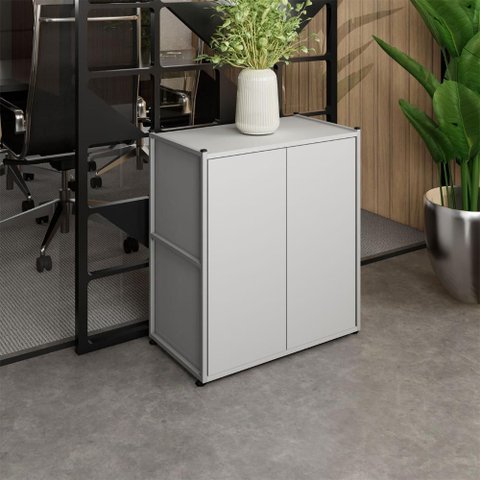 Armário Escritório Baixo 63cm X 36cm 2 Portas F5 Office Cor:cinza