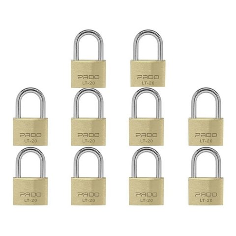 10 Cadeados Pado 20mm Latão Armário Bicicleta Malas-2 Chaves:Dourado