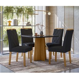 Mesa de Jantar Anitta 90x90 Cm com Vidro Ype Preto e 4 Cadeiras Sarah Veludo Preto – New Ceval - 4