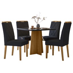 Mesa de Jantar Anitta 90x90 Cm com Vidro Ype Preto e 4 Cadeiras Sarah Veludo Preto – New Ceval - 1