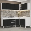 Ver imagem 2 de Armário de Cozinha Modulado de Canto 6 Peças Cp30 com Pia Inox Branco/preto - Lumil Lumil Móveis