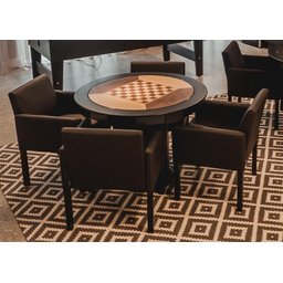 Mesa de Carteado com Gavetas e Porta Copos - 0,90x0,80 - com Xadrez - Grafite - 3
