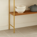 Ver imagem 2 de Aparador Estante Multiuso para Cozinha 2 Prateleiras Londres Pé de Ferro - Jm3 Móveis:freijó/dourado