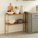 Ver imagem 5 de Aparador Estante Multiuso para Cozinha 2 Prateleiras Londres Pé de Ferro - Jm3 Móveis:freijó/dourado