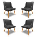 Ver imagem 1 de Kit 4 Cadeiras Decorativas Sala de Jantar Pés Palito de Madeira Firenze PU Preto Fosco/Natural G19 -